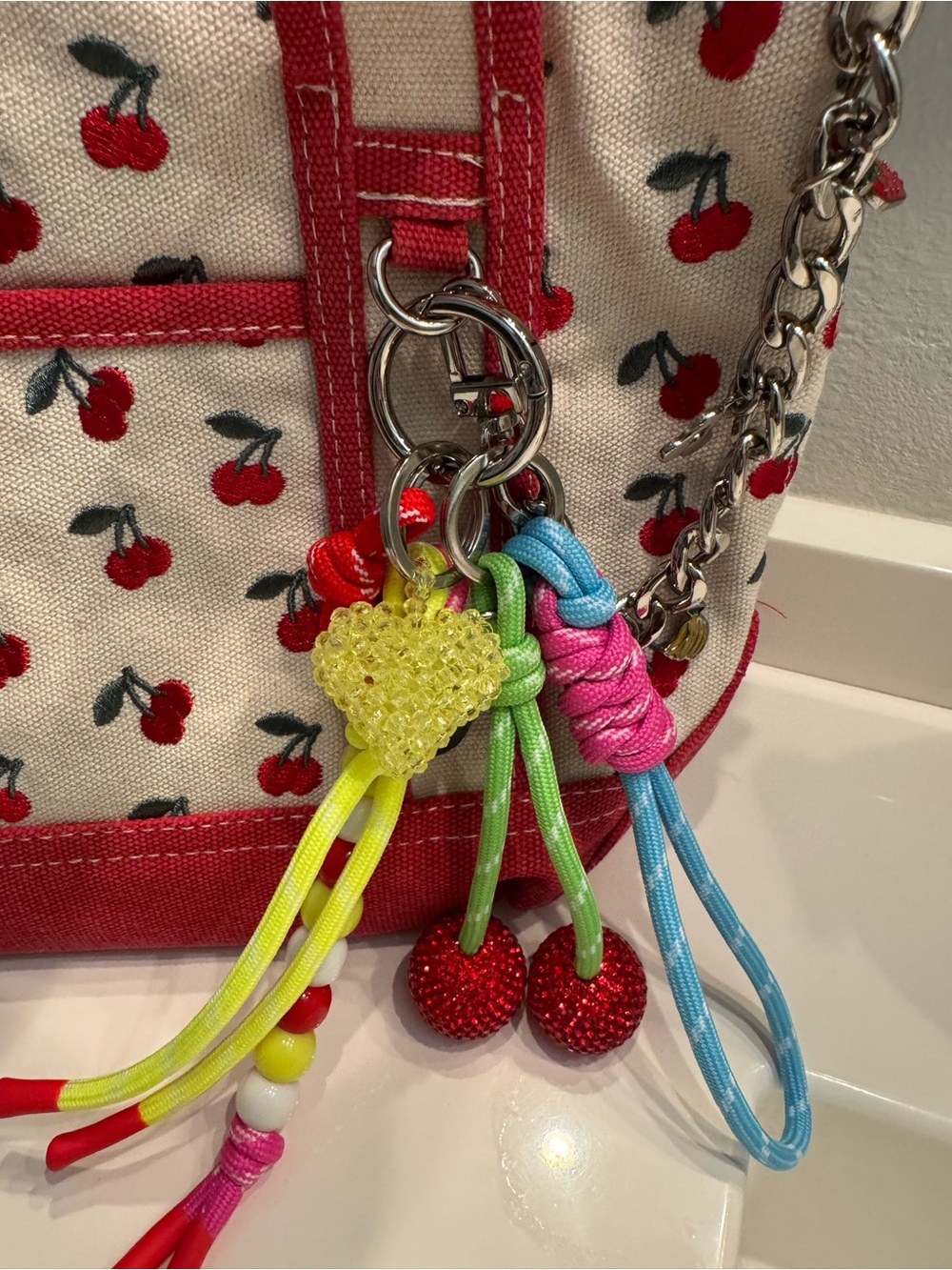 Madden Girl Cherry Canvas Tote in Red and Cream - Picture 3 of 4